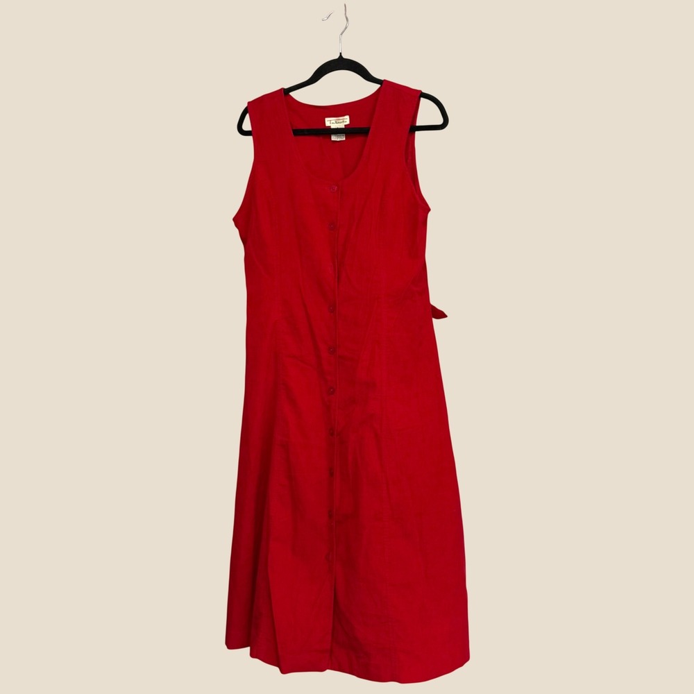 Vtg 90's Talbots Red Corduroy Button Front Dress Size 6 *missing button